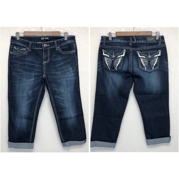 ZCO Capri Jeans Women 9  Angel Wing Stud Denim Low Rise Dark Wash - Picture 1 of 6